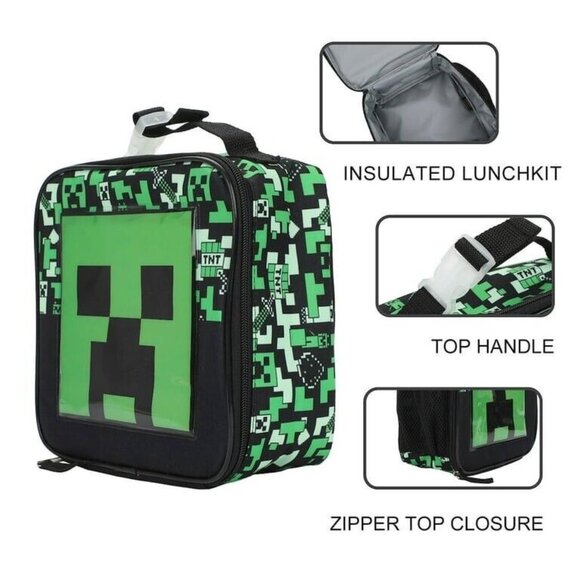 Minecraft Lunch Bag Peeking In Lunch Box with Side Pocket NWT Gift Present Schoo - Picture 1 of 8